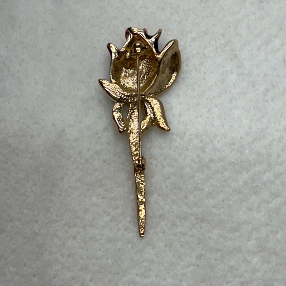 Vintage Red Enamel Rose Gold Tone With Green Rhin… - image 3